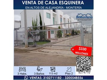 VENTA DE CASA ESQUINERA EN ALTOS DE ALEJANDRA - MONTERIA