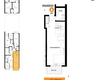 Venta Departamento monoambiente con balcon en Centro Rosario