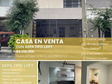 CASA CON DEPA TIPO LOFT EN VENTA, ANAHUAC SAN PATRICIO  - ESCOBEDO N.L.
