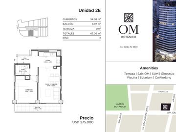 Departamento en venta 2 ambientes en Palermo  - OM Botanico