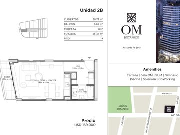 Departamento en venta 1 ambiente - OM Botanico - Palermo