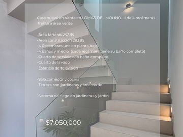 CASA EN VENTA 4 RECÁMARAS UNA EN PLANTA BAJA  EN LOMAS DEL MOLINO