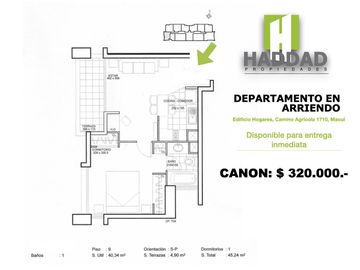 Departamento 2 ambientes de 1D/1B + bodega, en arriendo en Metro Camino Agricola, Macul.