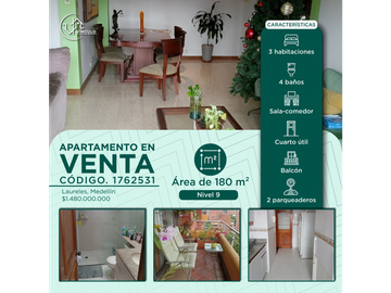 (V.I) AMPLIO APARTAMENTO PARA LA VENTA UBICADO EN LAURELES 