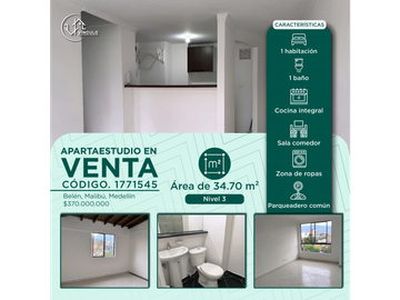 (V.I) APARTAESTUDIO EN VENTA UBICADO EN BELEN MALIBÚ