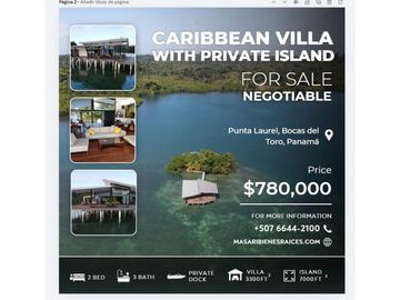 VENTA VILLA CON ISLA PRIVADA BOCAS DEL TORO