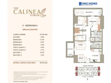 3 Bedroom Condo for sale at The Calinea Tower