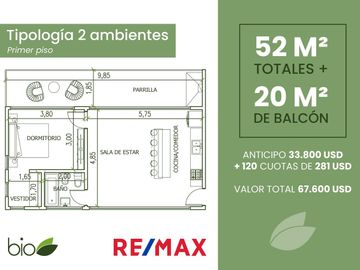VENTA DPTO 2 AMB  CON COCHERA A ESTRENAR BIO PILAR