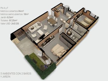 VENTA DEPTO 2 DORM PB CON JARDIN, B° CANALES