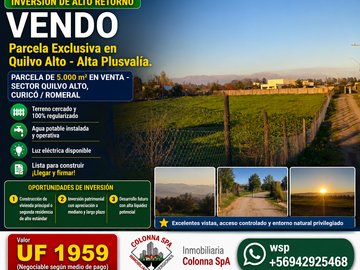 PARCELA EN VENTA - SECTOR QUILVO ALTO, CURICÓ / ROMERAL
