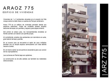 Venta mono amb 39 m²  con parrilla Villa Crespo