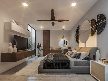 Casa en venta en Conkal Mérida de una planta con tres habitaciones y alberca
