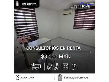 Consultorio en renta de 10 m2 aprox Av. La Luna, Cancún