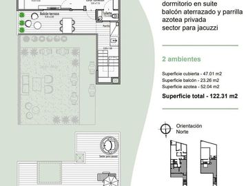 2 AMBIENTES DE 122M2 C/ TERRAZA PROPIA Y PARRILLA