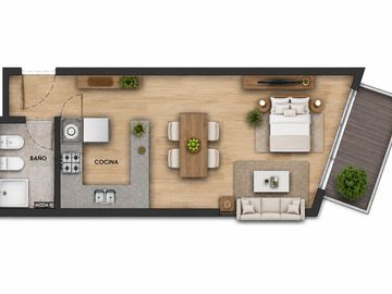 Monoambiente con balcón y cochera  Villa Urquiza