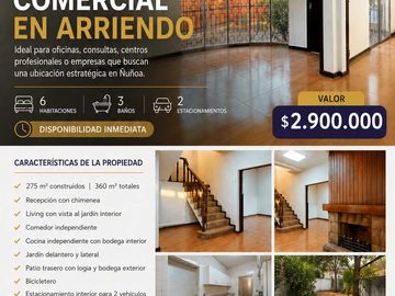Local comercial en arriendo  en ÑUÑOA