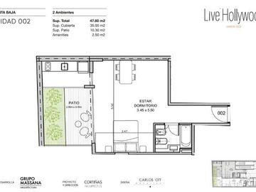 Departamento 2 Ambientes C/Patio en P.B.