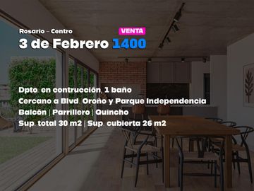 Monoambiente a la venta a estrenar. 3 de Febrero 1400. Amenities.