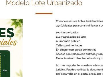TERRENO EN VENTA URBANIZADO CLUSTER PRIVADO 9x25 ENTREGA INMEDIATA