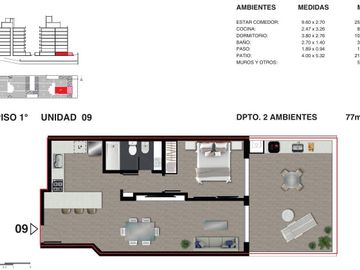 Departamento en venta monoambiente con patio - Rosario Martin