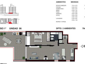 Departamento en venta monoambiente con patio - Rosario Martin