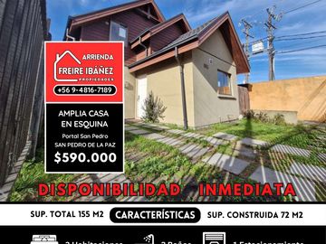 ARRIENDO CASA 3 DORM 2 BAÑOS SAN PEDRO DE LA PAZ