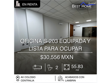 Oficina s-203 de 55. 83 m2 en Centralea, Cancún