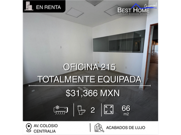 Oficina 215 en renta de 66 m2 en Centralia, Cancún