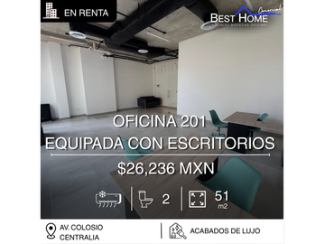 Oficina 201 de 51 m2 en renta en Centralia, Cancún