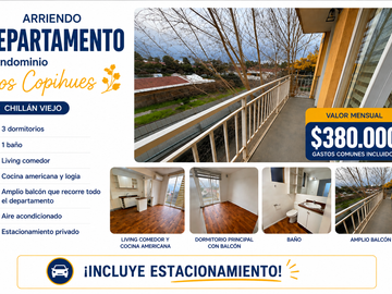 SE ARRIENDA DEPARTAMENTO 3B/1B/ ESTACIONAMIENTO EN CHILLÁN