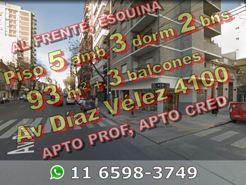 Piso en Venta en Almagro 5 ambientes 3 dormitorios 2 baños 93 m2 + 3 balcones en esquina al frente - Av Díaz Vélez 4100
