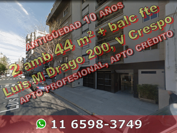NUEVO PRECIO - Departamento en Venta en Villa Crespo 2 ambientes 44 m2 + balcón, al frente - Luis María Drago 200