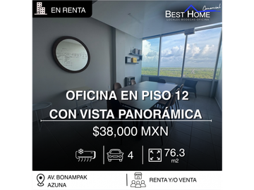Oficina en renta/venta de 76 m2 en corporativo Azuna, Cancún