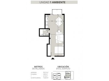 Hermoso depto de 1 amb en edificio moderno con cochera.