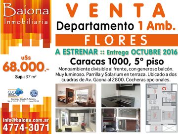VENTA : : 1 AMB. : : CARACAS 1000 : : FLORES : : U$S 68.000