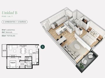 Departamento de 2 ambientes en venta, en Vicente López