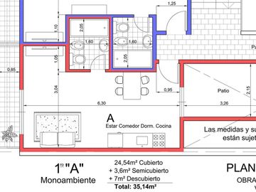 Venta monoambiente con balcón y patio propio 7 m2