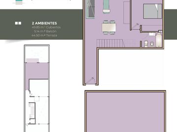 Depto en venta 2do piso al Contrafrente - 2 ambientes con balcón y terraza propia