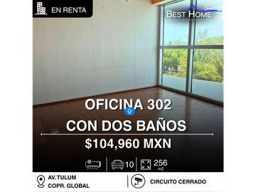 Oficina de 256 m2 en renta en Corporativo Global, Cancún, Bonampak