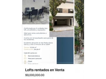 CASA EN VENTA EN SAN PEDRO  CON 8 LOFTS 2 MINUTOS DE LA UDEM