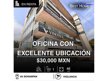 Oficina en renta de 46 m2  corporativo sobre av bonampak, Cancún