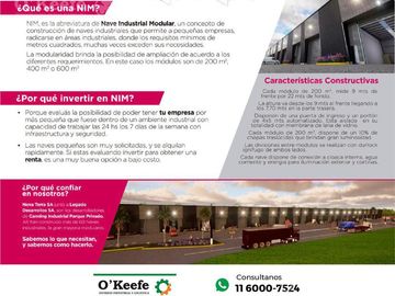 ALQUILER - Naves Industriales Modulares - Desde 440m2 - Canning (Ezeiza)