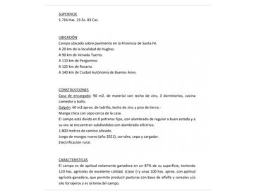 EN VENTA 1.716 Has Ganaderas y mixtas en HUGHES, Santa Fe