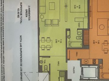 VENTA DOS AMBIENTES DE 62,45MTS CON BALCON EN PISO 7 - BV. CHENAUT - LAS CAÑITAS - PALERMO