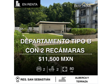 Departamento de 80 m2 en renta en Res. San Sebastián, Cancún