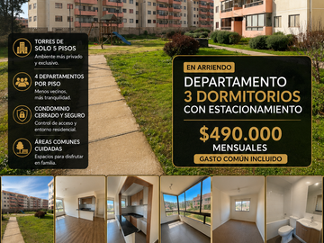 SE ARRIENDA DEPTO 3D/1B EN PARQUE ITALIA II, QUILPUÉ