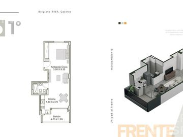 Departamento de un ambiente en venta- Caseros