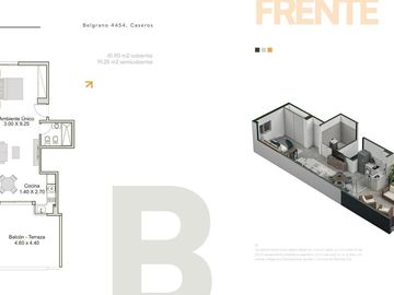 Departamento de un ambiente en venta- Caseros