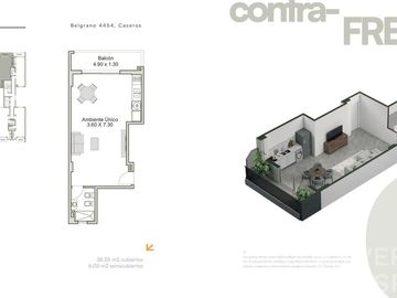 Departamento de un ambiente en venta- Caseros