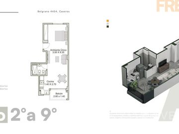 Departamento de un ambiente en venta- Caseros